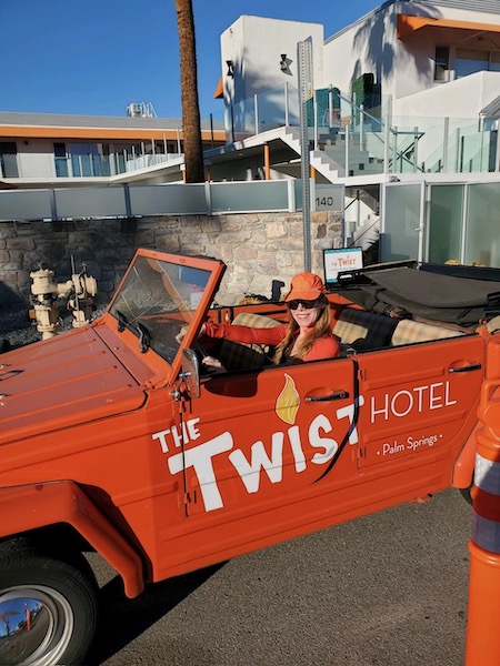 Stacey Gualandi at Orange Twist Hotel in their Jeep/Photo Stacey Gualandi